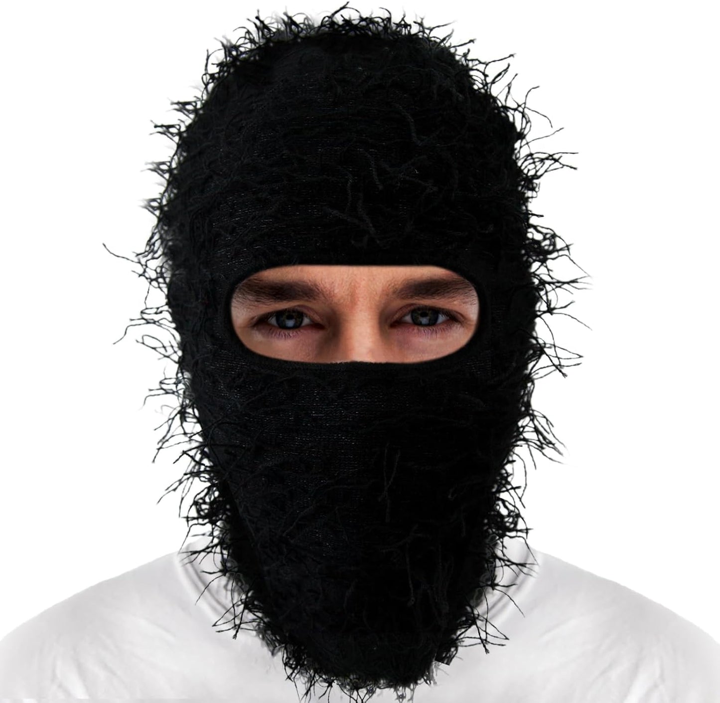 Distressed Balaclava Ski Mask Knitted Full Face Windproof Winter Premium Yeat Ski Mask for Men Women Cream