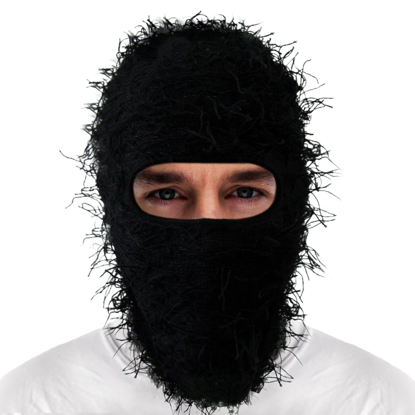 Distressed Balaclava Ski Mask Knitted Full Face Windproof Winter Premium Yeat Ski Mask for Men Women Cream