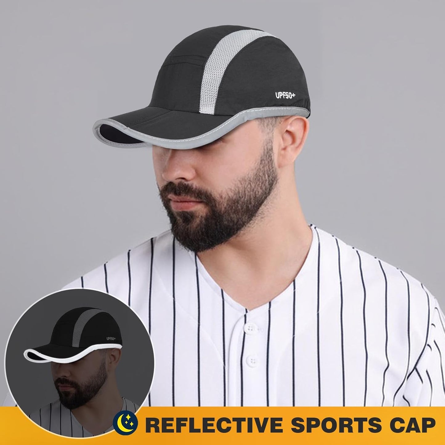 2 pack Foldable Sports Hat with UPF 50+ Sun Protection Baseball Cap for Men Women Running Cap Quick Dry Portable Hat