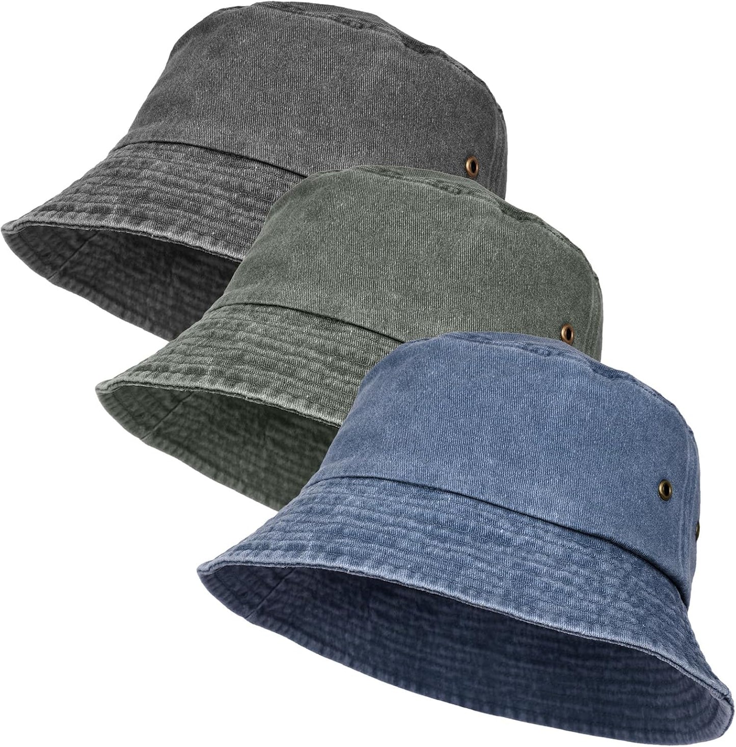 3Pcs Washed Cotton Bucket Hats for Women and Men,Fishing Hat Pack Summer Travel Beach Sun Hat Outdoor.