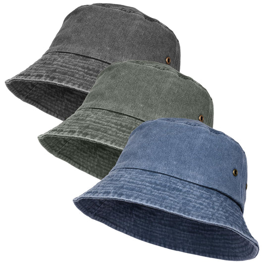 3Pcs Washed Cotton Bucket Hats for Women and Men,Fishing Hat Pack Summer Travel Beach Sun Hat Outdoor.