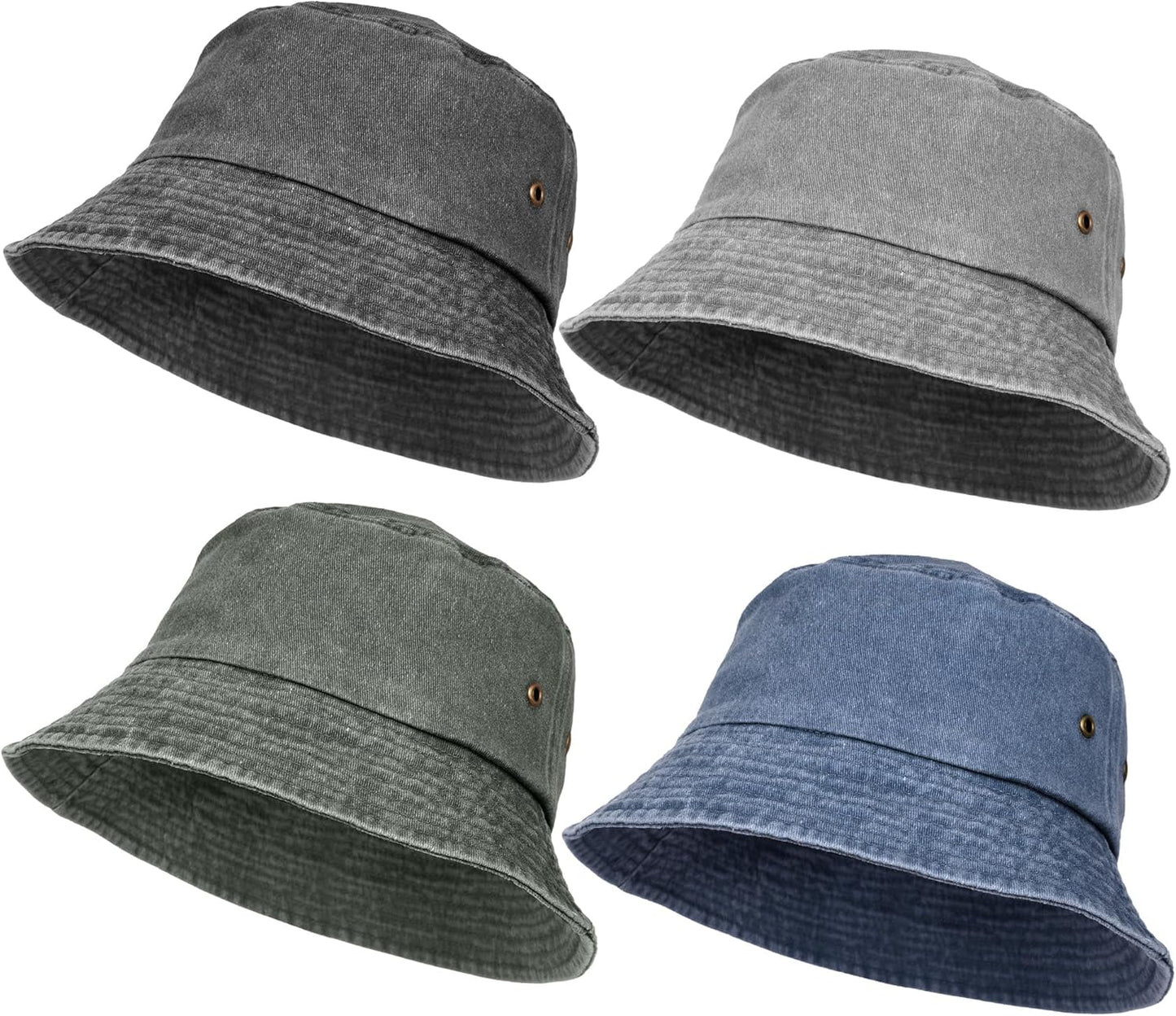 4Pcs Washed Cotton Bucket Hats for Women and Men,Fishing Hat Pack Summer Travel Beach Sun Hat Outdoor.