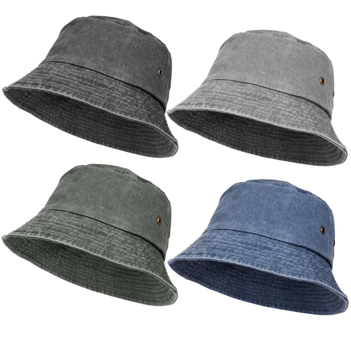 4Pcs Washed Cotton Bucket Hats for Women and Men,Fishing Hat Pack Summer Travel Beach Sun Hat Outdoor.