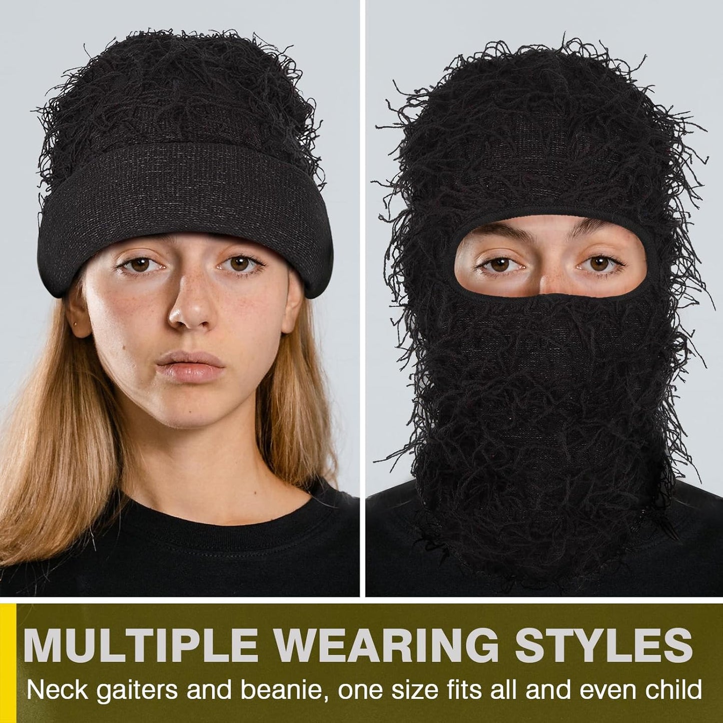 Distressed Balaclava Ski Mask Knitted Full Face Windproof Winter Premium Yeat Ski Mask for Men Women Cream